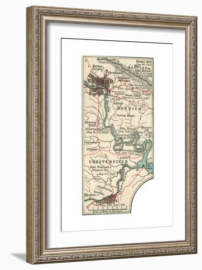 Map Illustrating Battles of the American Civil War Held around the Richmond, Virgina Area-Encyclopaedia Britannica-Framed Premium Giclee Print