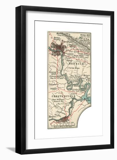 Map Illustrating Battles of the American Civil War Held around the Richmond, Virgina Area-Encyclopaedia Britannica-Framed Premium Giclee Print
