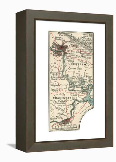 Map Illustrating Battles of the American Civil War Held around the Richmond, Virgina Area-Encyclopaedia Britannica-Framed Premier Image Canvas