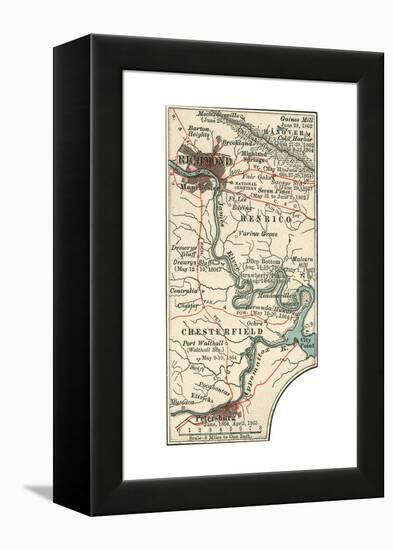 Map Illustrating Battles of the American Civil War Held around the Richmond, Virgina Area-Encyclopaedia Britannica-Framed Premier Image Canvas