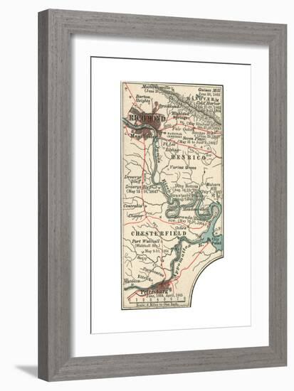 Map Illustrating Battles of the American Civil War Held around the Richmond, Virgina Area-Encyclopaedia Britannica-Framed Giclee Print