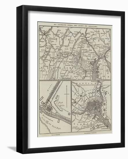 Map Illustrating General Lee's Advance into Pennsylvania-John Dower-Framed Giclee Print