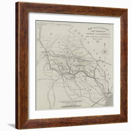 Map Illustrating General Sherman's March Through Georgia from Atlanta to Savannah-John Dower-Framed Premium Giclee Print