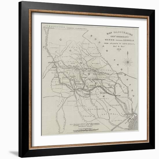 Map Illustrating General Sherman's March Through Georgia from Atlanta to Savannah-John Dower-Framed Premium Giclee Print