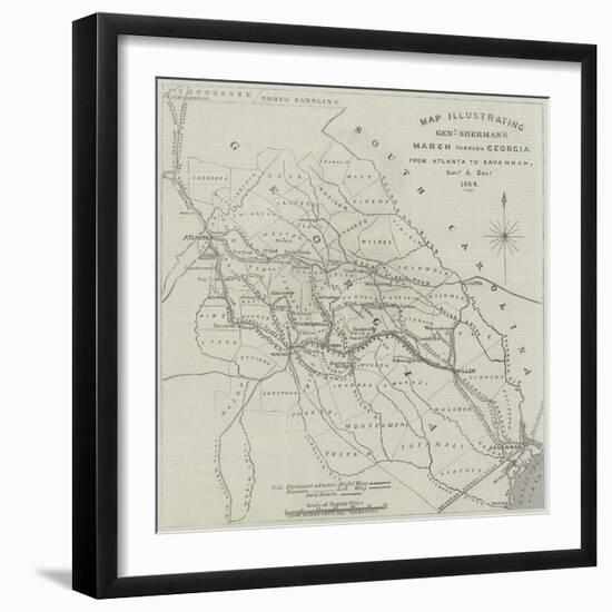 Map Illustrating General Sherman's March Through Georgia from Atlanta to Savannah-John Dower-Framed Premium Giclee Print