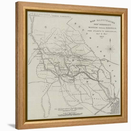 Map Illustrating General Sherman's March Through Georgia from Atlanta to Savannah-John Dower-Framed Premier Image Canvas