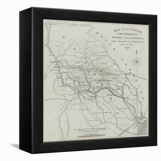 Map Illustrating General Sherman's March Through Georgia from Atlanta to Savannah-John Dower-Framed Premier Image Canvas