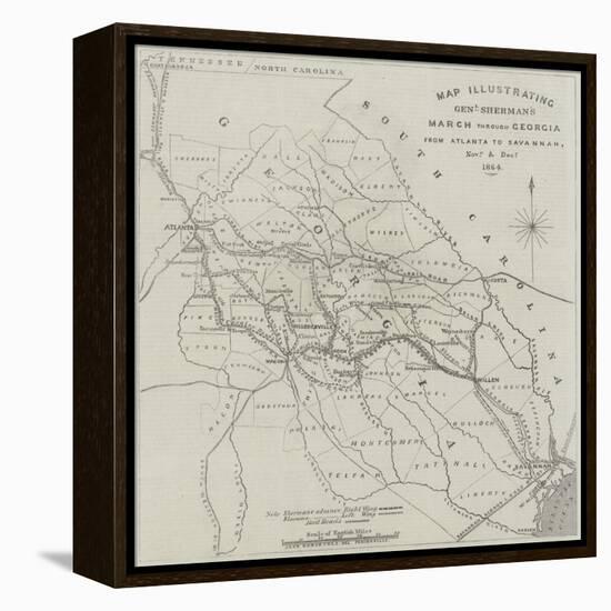 Map Illustrating General Sherman's March Through Georgia from Atlanta to Savannah-John Dower-Framed Premier Image Canvas