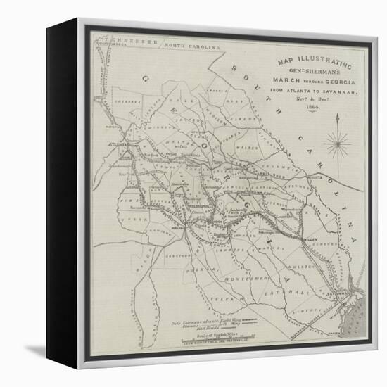 Map Illustrating General Sherman's March Through Georgia from Atlanta to Savannah-John Dower-Framed Premier Image Canvas