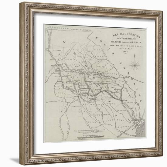 Map Illustrating General Sherman's March Through Georgia from Atlanta to Savannah-John Dower-Framed Giclee Print