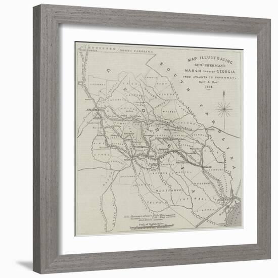 Map Illustrating General Sherman's March Through Georgia from Atlanta to Savannah-John Dower-Framed Giclee Print