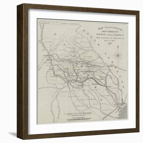 Map Illustrating General Sherman's March Through Georgia from Atlanta to Savannah-John Dower-Framed Giclee Print