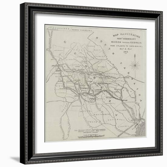 Map Illustrating General Sherman's March Through Georgia from Atlanta to Savannah-John Dower-Framed Giclee Print