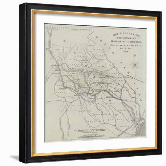 Map Illustrating General Sherman's March Through Georgia from Atlanta to Savannah-John Dower-Framed Giclee Print