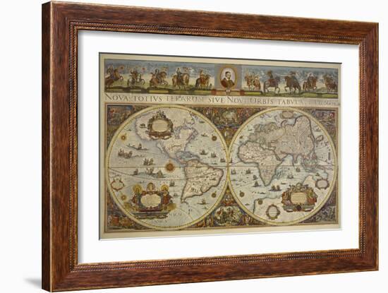 Map in Two Hemispheres with Portrait of Pope Innocent XI, 1676-Erdkarte-Framed Giclee Print