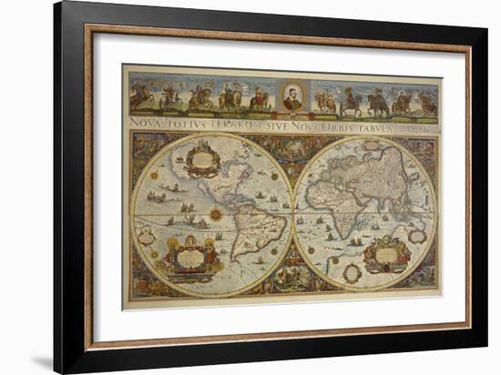 Map in Two Hemispheres with Portrait of Pope Innocent XI, 1676-Erdkarte-Framed Giclee Print