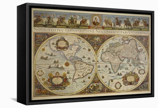 Map in Two Hemispheres with Portrait of Pope Innocent XI, 1676-Erdkarte-Framed Premier Image Canvas