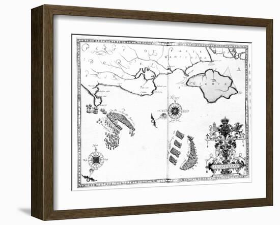 Map No.6 showing the route of the Armada fleet, engraved by Augustine Ryther, 1588-Robert Adams-Framed Giclee Print