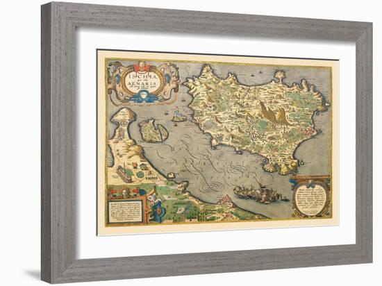 Map of a Mediterranean Island-Abraham Ortelius-Framed Art Print