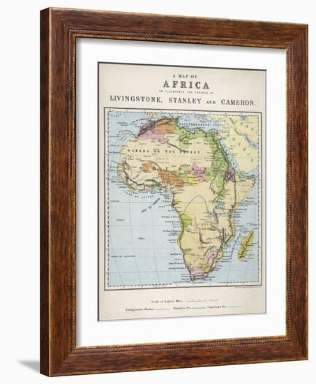 Map of Africa Which Illustrates the Travels of Livingstone Stanley and Cameron-null-Framed Photographic Print