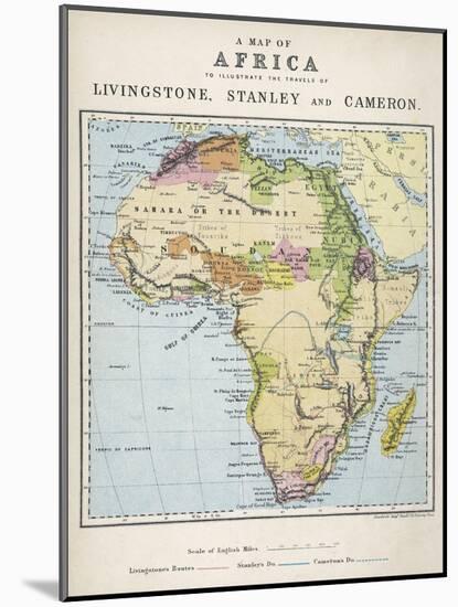 Map of Africa Which Illustrates the Travels of Livingstone Stanley and Cameron-null-Mounted Photographic Print