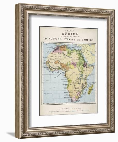 Map of Africa Which Illustrates the Travels of Livingstone Stanley and Cameron-null-Framed Photographic Print