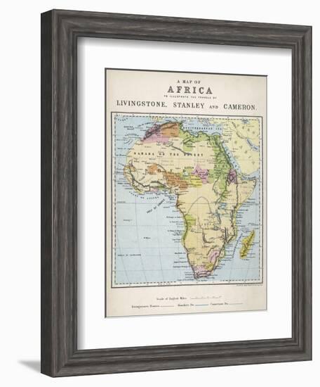 Map of Africa Which Illustrates the Travels of Livingstone Stanley and Cameron-null-Framed Photographic Print