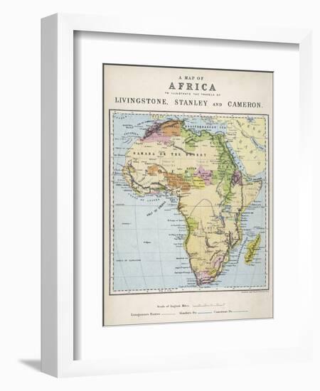 Map of Africa Which Illustrates the Travels of Livingstone Stanley and Cameron-null-Framed Photographic Print