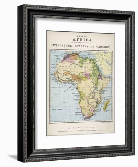 Map of Africa Which Illustrates the Travels of Livingstone Stanley and Cameron-null-Framed Photographic Print