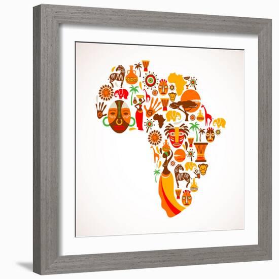 Map Of Africa With Icons-Marish-Framed Art Print