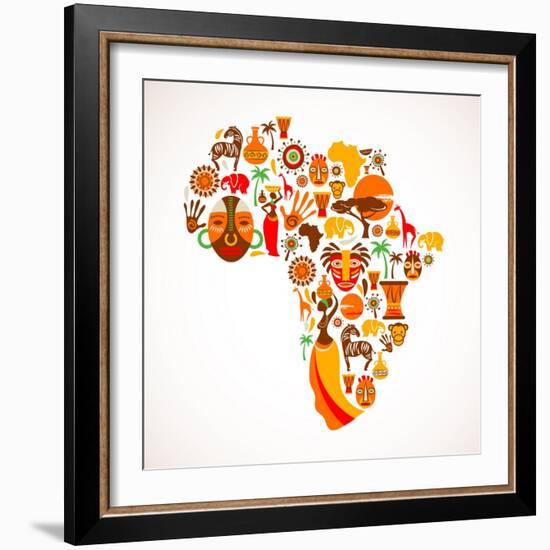 Map Of Africa With Icons-Marish-Framed Art Print