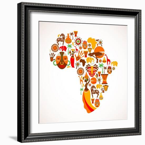 Map Of Africa With Icons-Marish-Framed Art Print