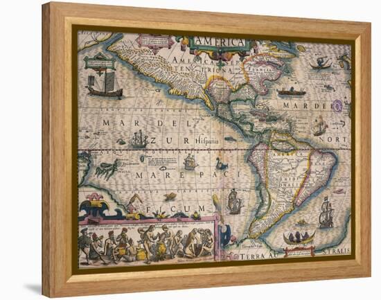 Map of America by Gerardo Mercatore, 1512-1594-null-Framed Premier Image Canvas