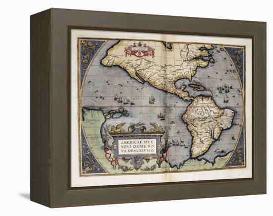 Map of America-Abraham Ortelius-Framed Stretched Canvas
