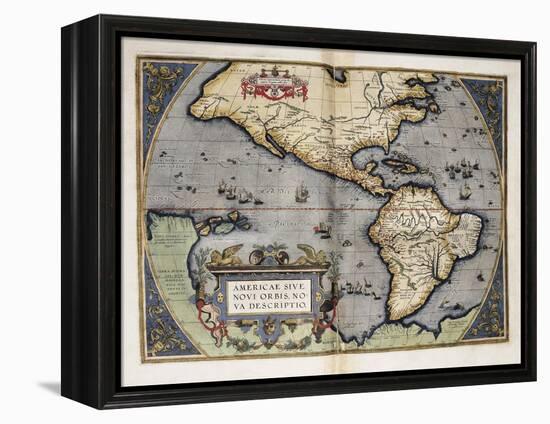 Map of America-Abraham Ortelius-Framed Stretched Canvas