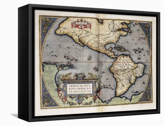 Map of America-Abraham Ortelius-Framed Stretched Canvas