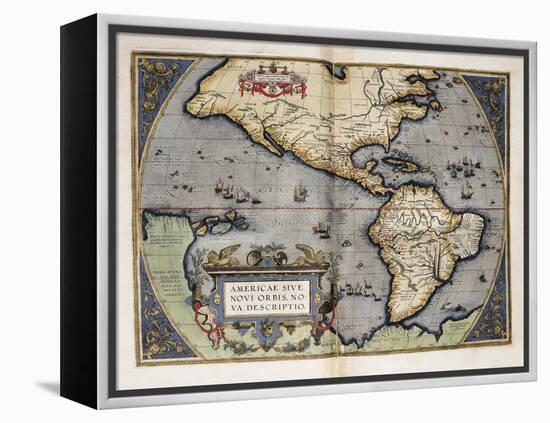 Map of America-Abraham Ortelius-Framed Stretched Canvas