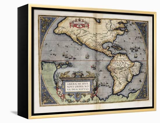 Map of America-Abraham Ortelius-Framed Stretched Canvas