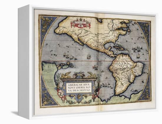 Map of America-Abraham Ortelius-Framed Stretched Canvas