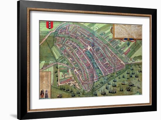 Map of Amsterdam, from "Civitates Orbis Terrarum" by Georg Braun and Frans Hogenburg, circa 1572-Joris Hoefnagel-Framed Giclee Print