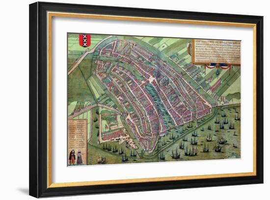 Map of Amsterdam, from "Civitates Orbis Terrarum" by Georg Braun and Frans Hogenburg, circa 1572-Joris Hoefnagel-Framed Giclee Print