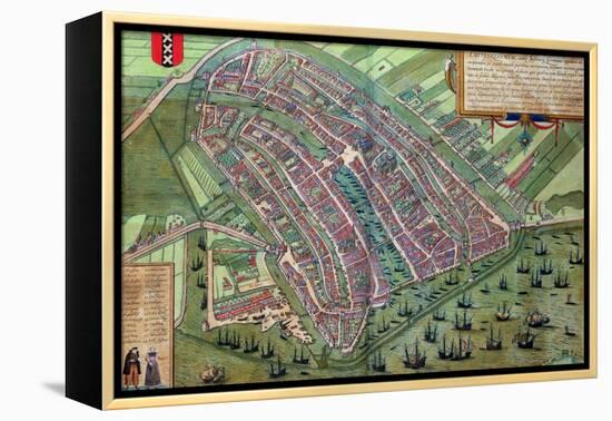 Map of Amsterdam, from "Civitates Orbis Terrarum" by Georg Braun and Frans Hogenburg, circa 1572-Joris Hoefnagel-Framed Premier Image Canvas