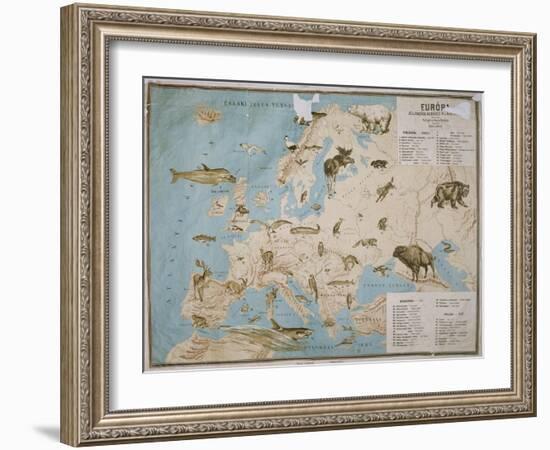 Map of Animals in Europe-Janos Balint-Framed Giclee Print