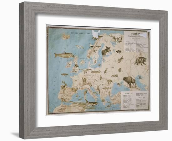 Map of Animals in Europe-Janos Balint-Framed Giclee Print