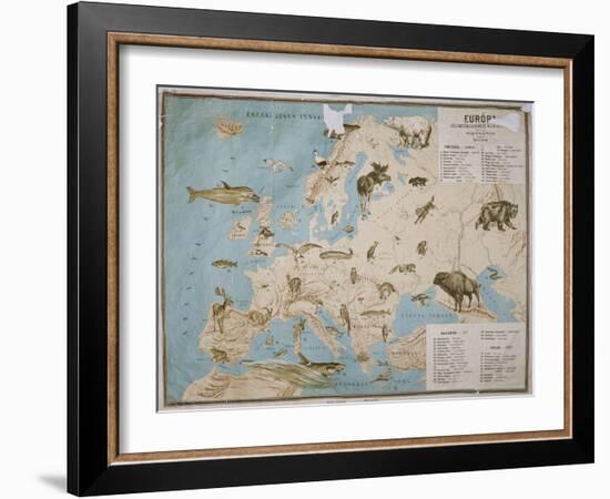 Map of Animals in Europe-Janos Balint-Framed Giclee Print