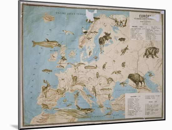 Map of Animals in Europe-Janos Balint-Mounted Giclee Print