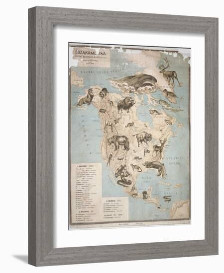 Map of Animals in North America-Janos Balint-Framed Giclee Print