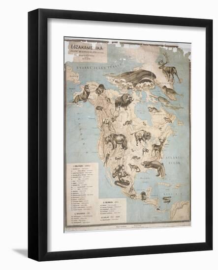 Map of Animals in North America-Janos Balint-Framed Giclee Print