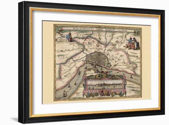 Map of Antwerp, Belgium-Pieter Van der Keere-Framed Art Print