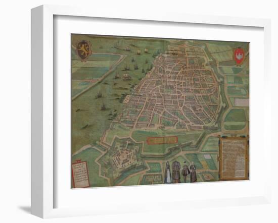 Map of Antwerp, from "Civitates Orbis Terrarum" by Georg Braun and Frans Hogenburg, circa 1572-Joris Hoefnagel-Framed Giclee Print